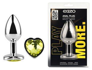 Анальная пробка с кристаллом EGZO - Silver Heart Plug Lime size M