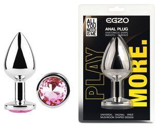 Анальная пробка с кристаллом EGZO - Silver Round Plug Pink size S