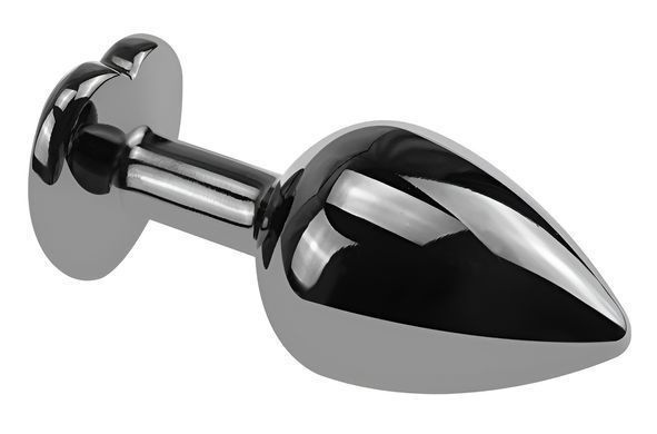 Анальная пробка с кристаллом EGZO - Dark Silver Heart Plug Amethyst size S