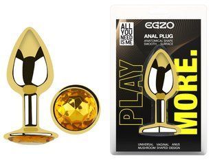 Анальна пробка з кристалом EGZO - Gold Round Plug Yellow size M
