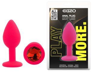 Силиконовая анальная пробка EGZO - Silicone Pink Round Plug Red, size S
