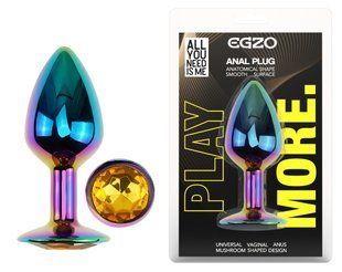 Анальная пробка с кристаллом EGZO - Multicolor Round Plug Yellow size M
