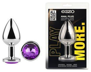 Анальная пробка с кристаллом EGZO - Silver Round Plug Purple size S