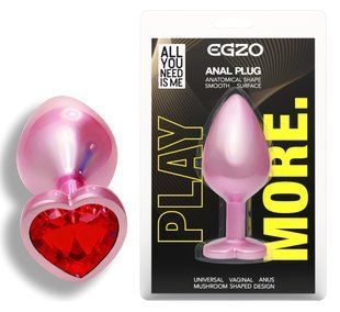 Анальная пробка с кристаллом EGZO - Pink Perl Heart Plug Red, size S