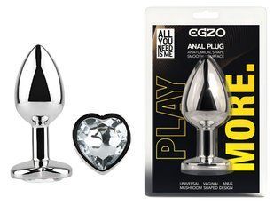 Анальная пробка с кристаллом EGZO - Silver Heart Plug Clear size M