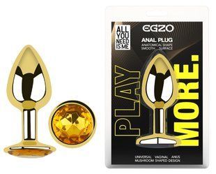 Анальная пробка с кристаллом EGZO - Gold Round Plug Yellow size S