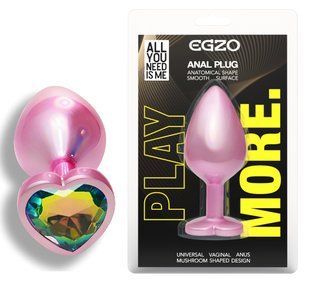 Анальная пробка с кристаллом EGZO - Pink Perl Heart Plug Rainbow, size S