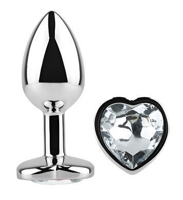 Анальная пробка с кристаллом EGZO - Silver Heart Plug Clear size M