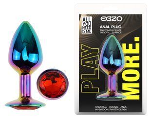 Анальная пробка с кристаллом EGZO - Multicolor Round Plug Red size M