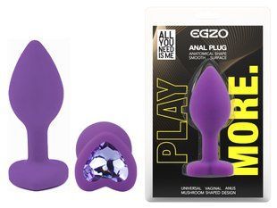 Силиконовая анальная пробка EGZO - Silicone Violet Heart Plug Amethyst, size S