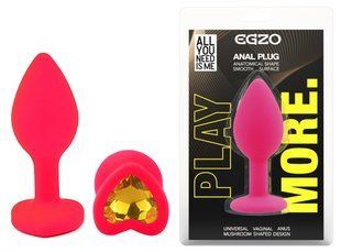 Силиконовая анальная пробка EGZO - Silicone Pink Heart Plug Yellow, size S