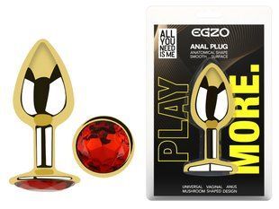 Анальна пробка з кристалом EGZO - Gold Round Plug Red size M