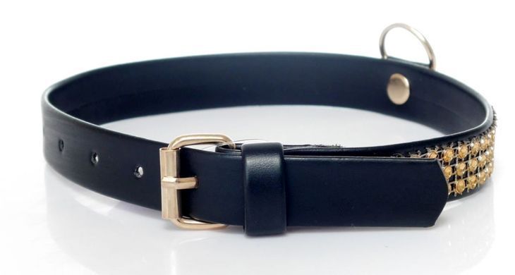 Ошейник из искуственной кожи с кристаллами Fetish Boss Series - Collar with crystals Gold, BS3300100