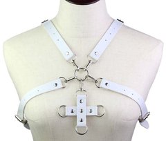 Портупея зі штучної шкіри з фіксатором Women's PU Leather Chest Harness Caged bra WHITE