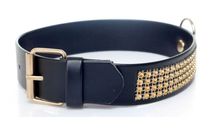 Ошейник из искуственной кожи с кристаллами Fetish Boss Series - Collar with crystals Gold, BS3300102