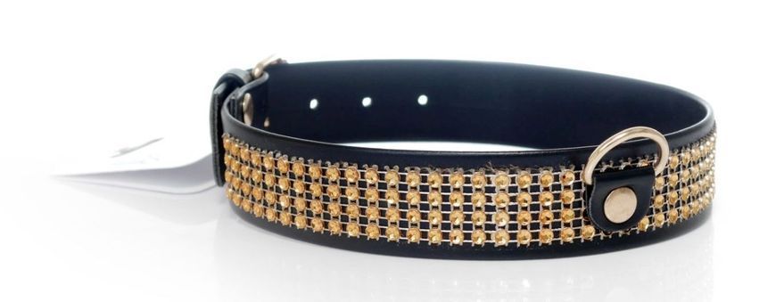 Ошейник из искуственной кожи с кристаллами Fetish Boss Series - Collar with crystals Gold, BS3300102