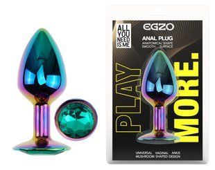 Анальная пробка с кристаллом EGZO - Multicolor Round Plug Marine size M