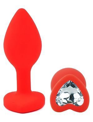 Силиконовая анальная пробка EGZO - Silicone Red Heart Plug Clear, size S