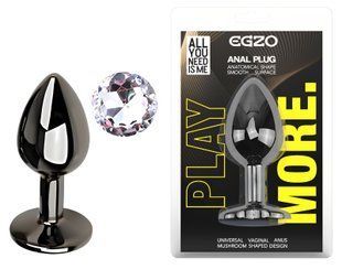 Анальная пробка с кристаллом EGZO - Dark Gray Round Plug Clear, size S