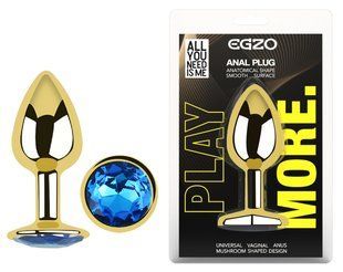 Анальная пробка с кристаллом EGZO - Gold Round Plug Blue size S