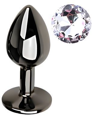 Анальная пробка с кристаллом EGZO - Dark Gray Round Plug Clear, size S