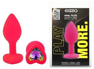 Силиконовая анальная пробка EGZO - Silicone Pink Heart Plug Rainbow, size S