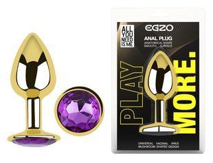 Анальна пробка з кристалом EGZO - Gold Round Plug Purple size M
