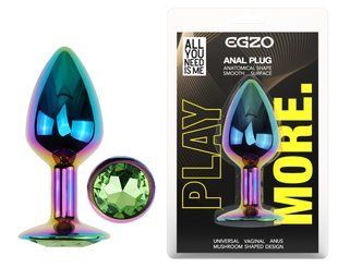 Анальная пробка с кристаллом EGZO - Multicolor Round Plug Green size M