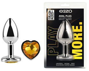 Анальная пробка с кристаллом EGZO - Silver Heart Plug Yellow size S
