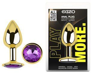 Анальная пробка с кристаллом EGZO - Gold Round Plug Purple size S