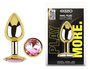 Анальна пробка з кристалом EGZO - Gold Round Plug Pink size M