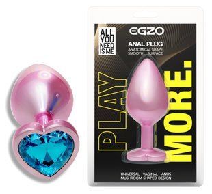 Анальная пробка с кристаллом EGZO - Pink Perl Heart Plug Aqua, size S