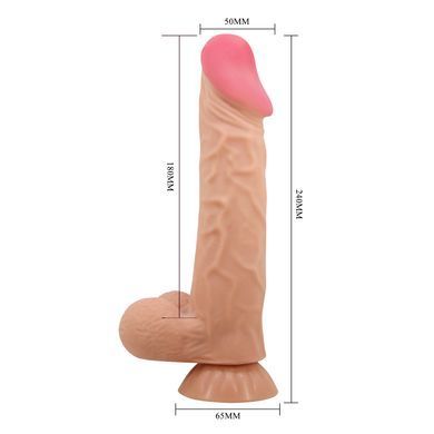Вибратор на присоске с хребтом и эффектом скользящей кожи BAILE - Sliding Skin 9,4'' Flesh, BW-008104ZRG