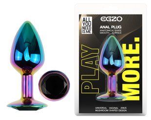 Анальная пробка с кристаллом EGZO - Multicolor Round Plug Black size M