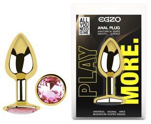 Анальная пробка с кристаллом EGZO - Gold Round Plug Pink size S