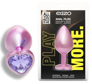 Анальная пробка с кристаллом EGZO - Pink Perl Heart Plug Amethyst, size S