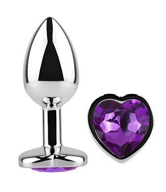 Анальная пробка с кристаллом EGZO - Silver Heart Plug Purple size S