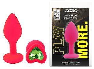 Силиконовая анальная пробка EGZO - Silicone Pink Heart Plug Green, size S