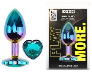 Анальная пробка с кристаллом EGZO - Multicolor Heart Plug Marine size M