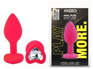 Силиконовая анальная пробка EGZO - Silicone Pink Heart Plug Clear, size S
