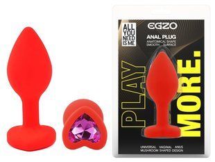 Силиконовая анальная пробка EGZO - Silicone Red Heart Plug Rose, size S