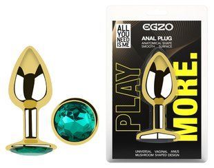 Анальная пробка с кристаллом EGZO - Gold Round Plug Marine size S