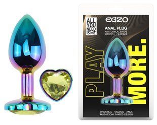 Анальная пробка с кристаллом EGZO - Multicolor Heart Plug Lime size M