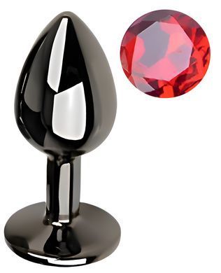 Анальная пробка с кристаллом EGZO - Dark Gray Round Plug Red, size S