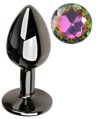 Анальная пробка с кристаллом EGZO - Dark Gray Round Plug Rainbow, size S
