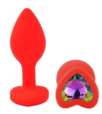 Силиконовая анальная пробка EGZO - Silicone Red Heart Plug Rainbow, size S