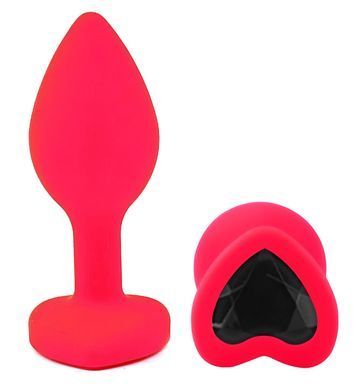 Силиконовая анальная пробка EGZO - Silicone Pink Heart Plug Black, size S