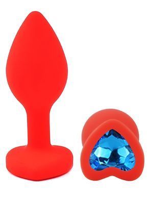 Силиконовая анальная пробка EGZO - Silicone Red Heart Plug Blue, size S