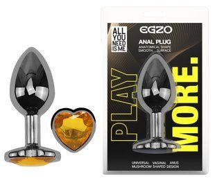 Анальная пробка с кристаллом EGZO - Dark Silver Heart Plug Yellow size S
