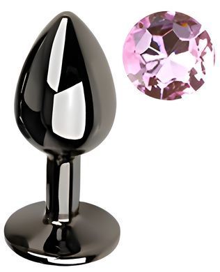 Анальная пробка с кристаллом EGZO - Dark Gray Round Plug Pink, size S